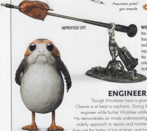 A behind the scenes image of the a porg from The Last Jedi.