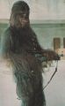 A behind the scenes photo of Chewie from the original Star Wars.