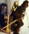 A behind the scenes photo of the See-Threepio puppet from The Empire Strikes Back.