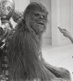 Behind the scenes photo of Chewie from The Empire Strikes Back.