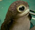 A behind the scenes image of a porg.
